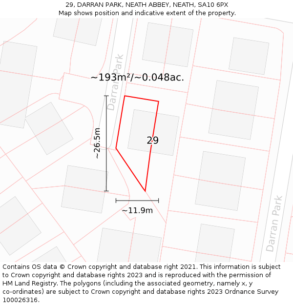 29, DARRAN PARK, NEATH ABBEY, NEATH, SA10 6PX: Plot and title map