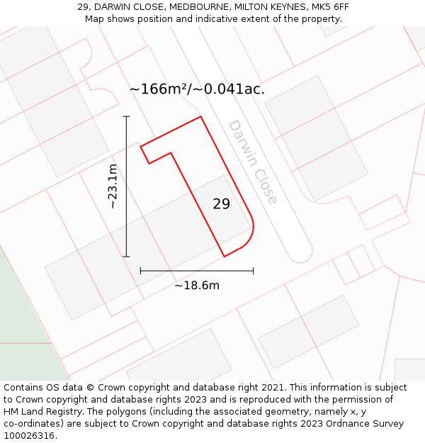 29, DARWIN CLOSE, MEDBOURNE, MILTON KEYNES, MK5 6FF: Plot and title map