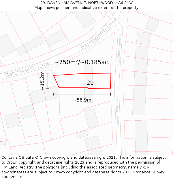 29, DAVENHAM AVENUE, NORTHWOOD, HA6 3HW: Plot and title map