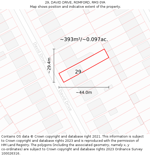 29, DAVID DRIVE, ROMFORD, RM3 0YA: Plot and title map