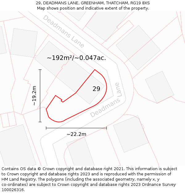 29, DEADMANS LANE, GREENHAM, THATCHAM, RG19 8XS: Plot and title map