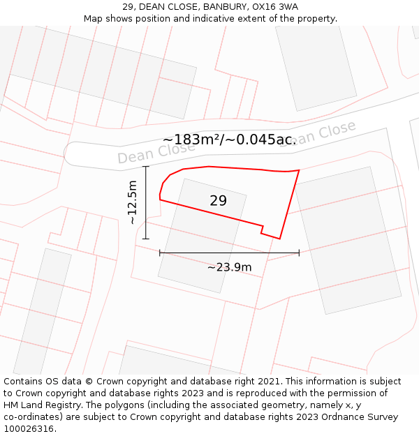 29, DEAN CLOSE, BANBURY, OX16 3WA: Plot and title map
