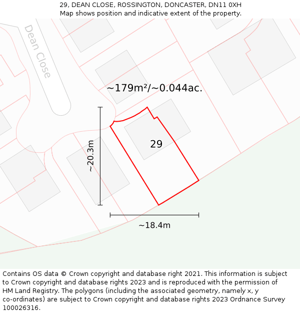 29, DEAN CLOSE, ROSSINGTON, DONCASTER, DN11 0XH: Plot and title map