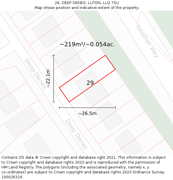 29, DEEP DENES, LUTON, LU2 7SU: Plot and title map