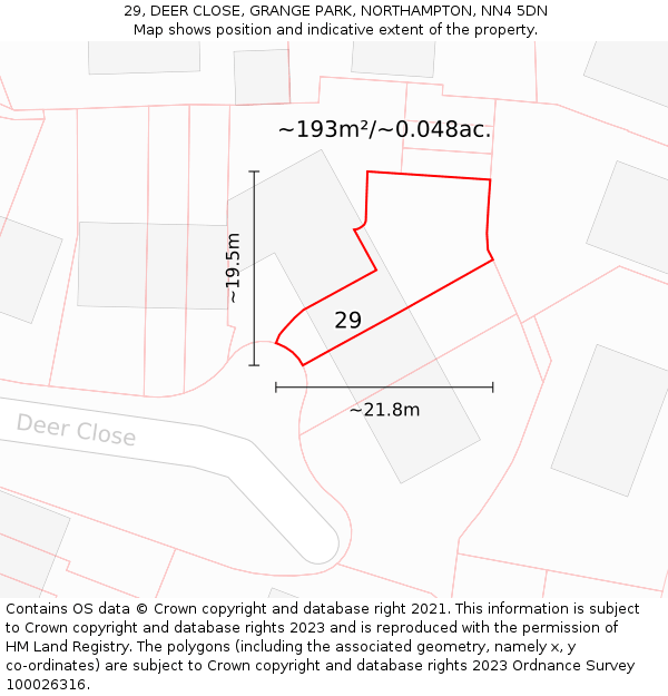 29, DEER CLOSE, GRANGE PARK, NORTHAMPTON, NN4 5DN: Plot and title map