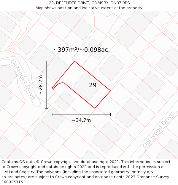 29, DEFENDER DRIVE, GRIMSBY, DN37 9PS: Plot and title map
