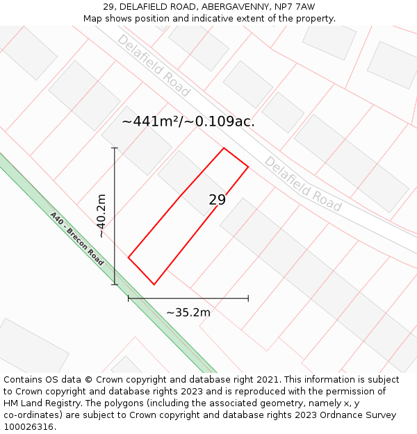 29, DELAFIELD ROAD, ABERGAVENNY, NP7 7AW: Plot and title map