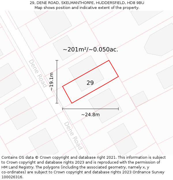 29, DENE ROAD, SKELMANTHORPE, HUDDERSFIELD, HD8 9BU: Plot and title map