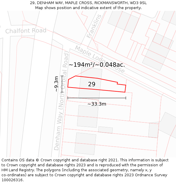 29, DENHAM WAY, MAPLE CROSS, RICKMANSWORTH, WD3 9SL: Plot and title map