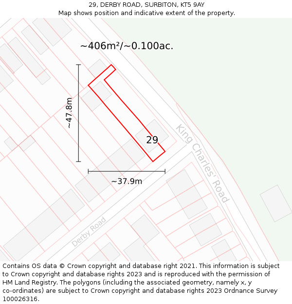 29, DERBY ROAD, SURBITON, KT5 9AY: Plot and title map