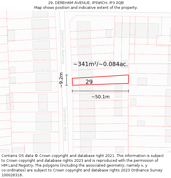 29, DEREHAM AVENUE, IPSWICH, IP3 0QB: Plot and title map