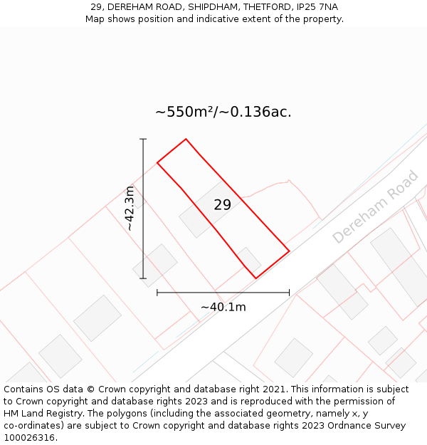 29, DEREHAM ROAD, SHIPDHAM, THETFORD, IP25 7NA: Plot and title map