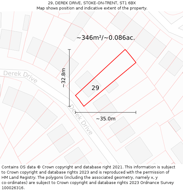 29, DEREK DRIVE, STOKE-ON-TRENT, ST1 6BX: Plot and title map