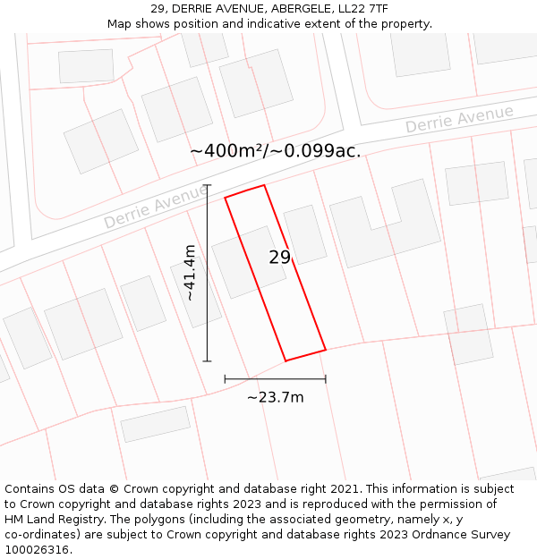 29, DERRIE AVENUE, ABERGELE, LL22 7TF: Plot and title map