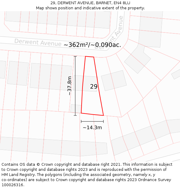 29, DERWENT AVENUE, BARNET, EN4 8LU: Plot and title map