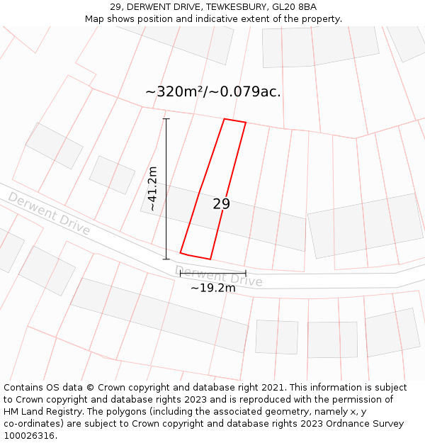 29, DERWENT DRIVE, TEWKESBURY, GL20 8BA: Plot and title map