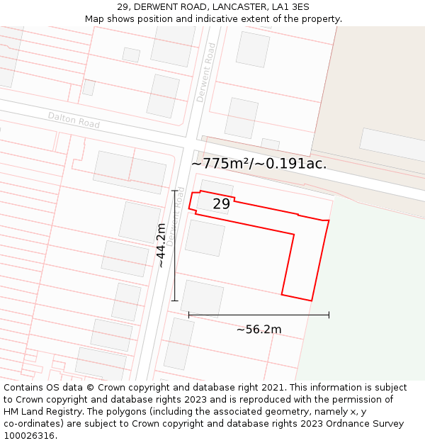 29, DERWENT ROAD, LANCASTER, LA1 3ES: Plot and title map