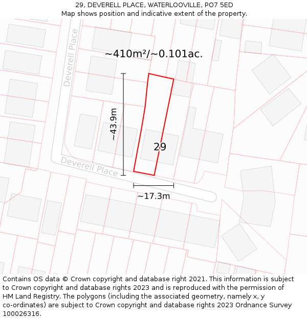29, DEVERELL PLACE, WATERLOOVILLE, PO7 5ED: Plot and title map