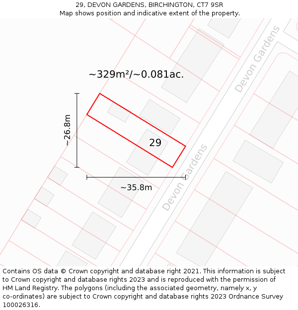 29, DEVON GARDENS, BIRCHINGTON, CT7 9SR: Plot and title map