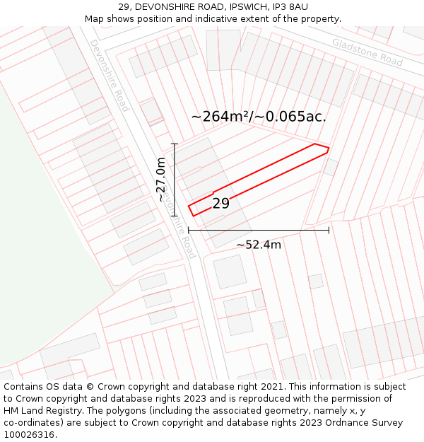 29, DEVONSHIRE ROAD, IPSWICH, IP3 8AU: Plot and title map