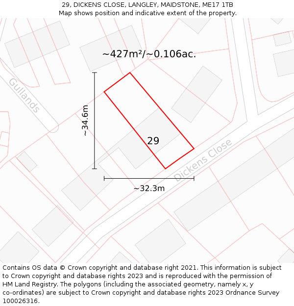 29, DICKENS CLOSE, LANGLEY, MAIDSTONE, ME17 1TB: Plot and title map