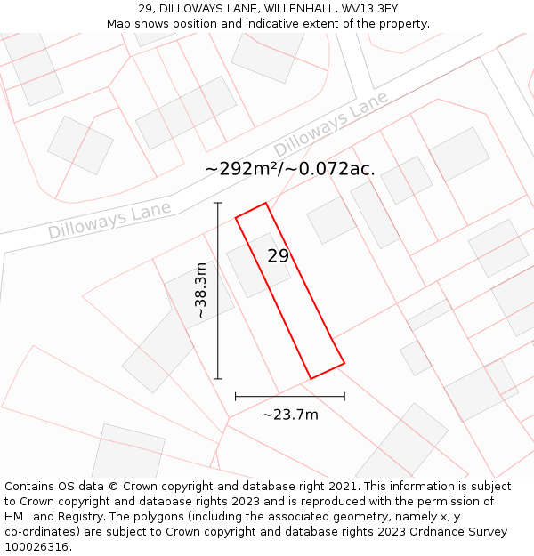 29, DILLOWAYS LANE, WILLENHALL, WV13 3EY: Plot and title map