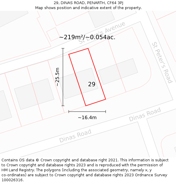 29, DINAS ROAD, PENARTH, CF64 3PJ: Plot and title map