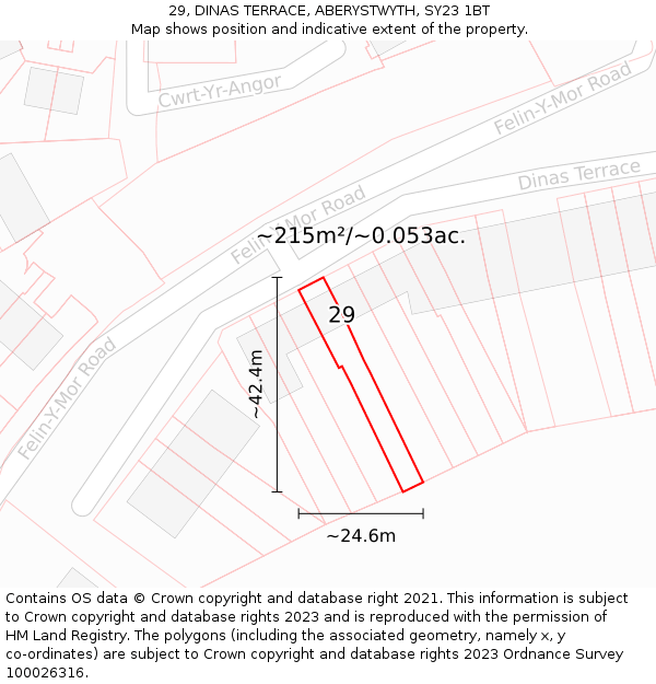 29, DINAS TERRACE, ABERYSTWYTH, SY23 1BT: Plot and title map