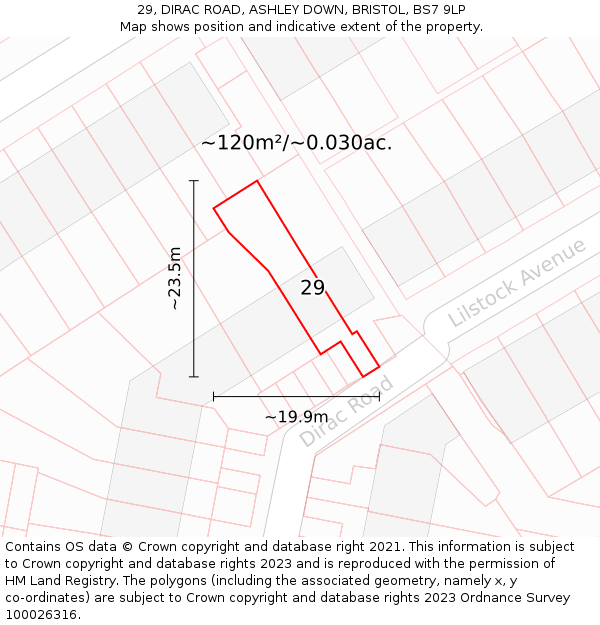29, DIRAC ROAD, ASHLEY DOWN, BRISTOL, BS7 9LP: Plot and title map