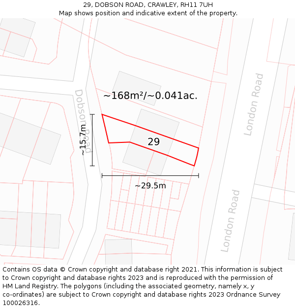 29, DOBSON ROAD, CRAWLEY, RH11 7UH: Plot and title map