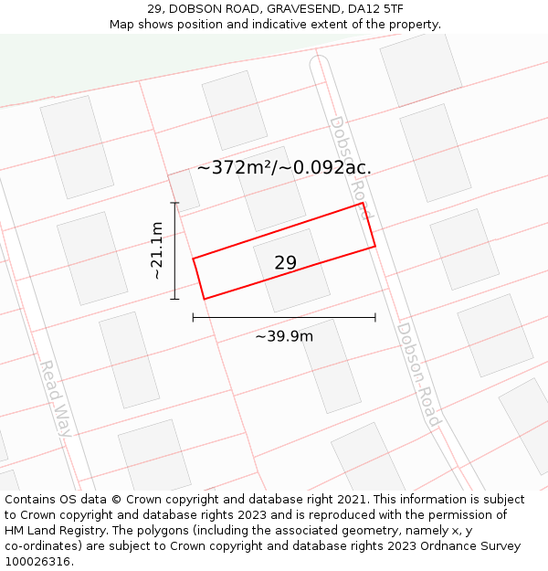 29, DOBSON ROAD, GRAVESEND, DA12 5TF: Plot and title map