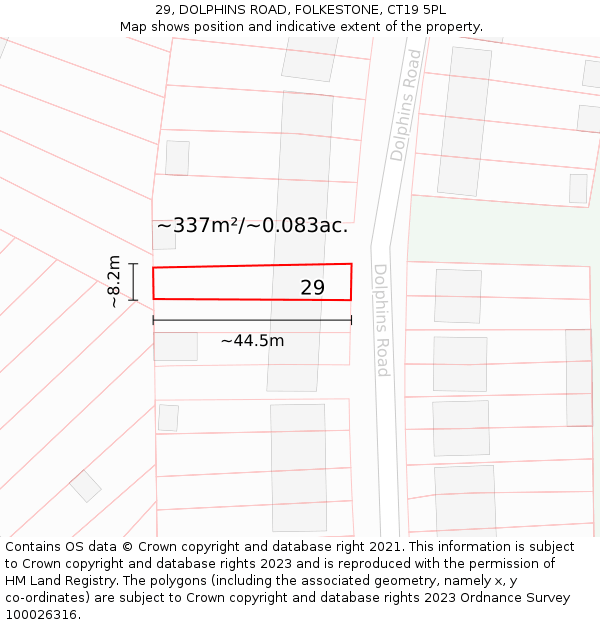 29, DOLPHINS ROAD, FOLKESTONE, CT19 5PL: Plot and title map