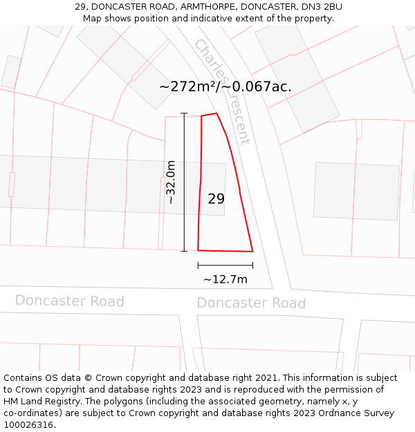 29, DONCASTER ROAD, ARMTHORPE, DONCASTER, DN3 2BU: Plot and title map