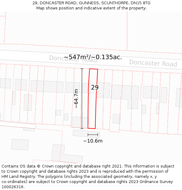 29, DONCASTER ROAD, GUNNESS, SCUNTHORPE, DN15 8TG: Plot and title map