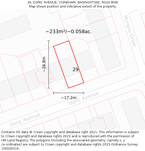 29, DORIC AVENUE, CHINEHAM, BASINGSTOKE, RG24 8NW: Plot and title map