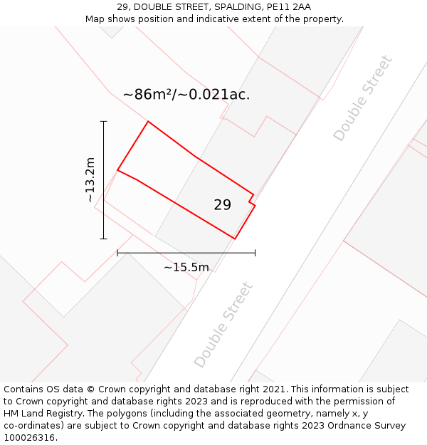 29, DOUBLE STREET, SPALDING, PE11 2AA: Plot and title map