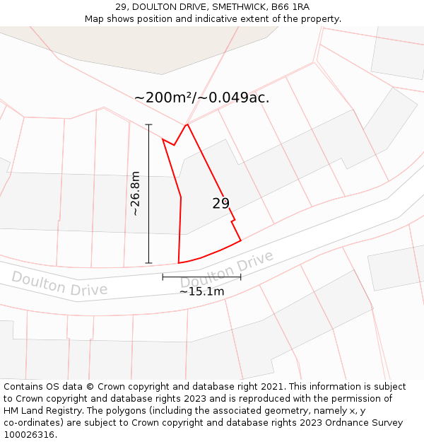 29, DOULTON DRIVE, SMETHWICK, B66 1RA: Plot and title map