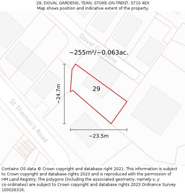 29, DOVAL GARDENS, TEAN, STOKE-ON-TRENT, ST10 4EX: Plot and title map