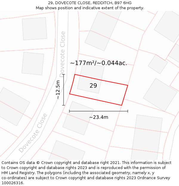 29, DOVECOTE CLOSE, REDDITCH, B97 6HG: Plot and title map