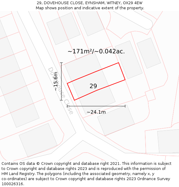 29, DOVEHOUSE CLOSE, EYNSHAM, WITNEY, OX29 4EW: Plot and title map