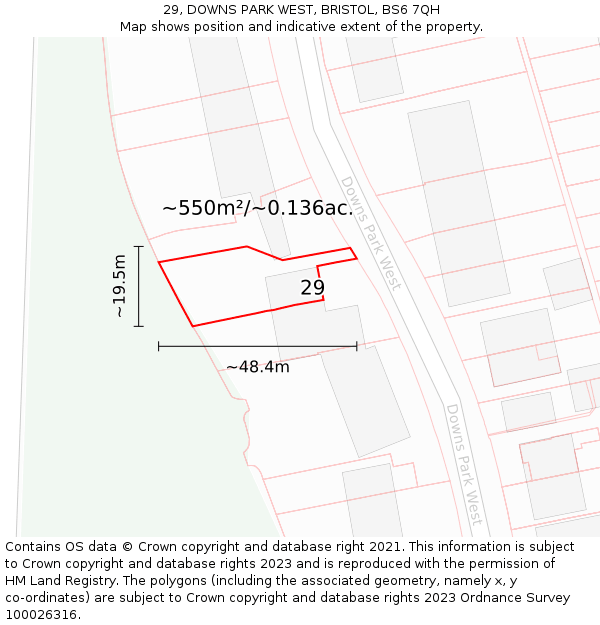 29, DOWNS PARK WEST, BRISTOL, BS6 7QH: Plot and title map