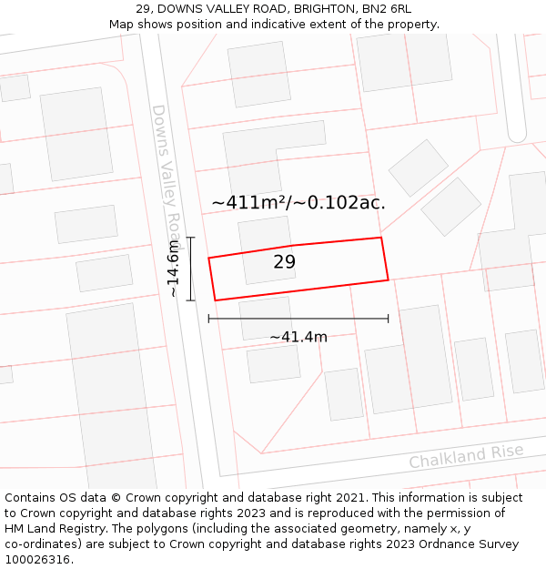 29, DOWNS VALLEY ROAD, BRIGHTON, BN2 6RL: Plot and title map