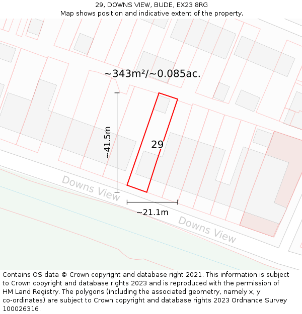 29, DOWNS VIEW, BUDE, EX23 8RG: Plot and title map
