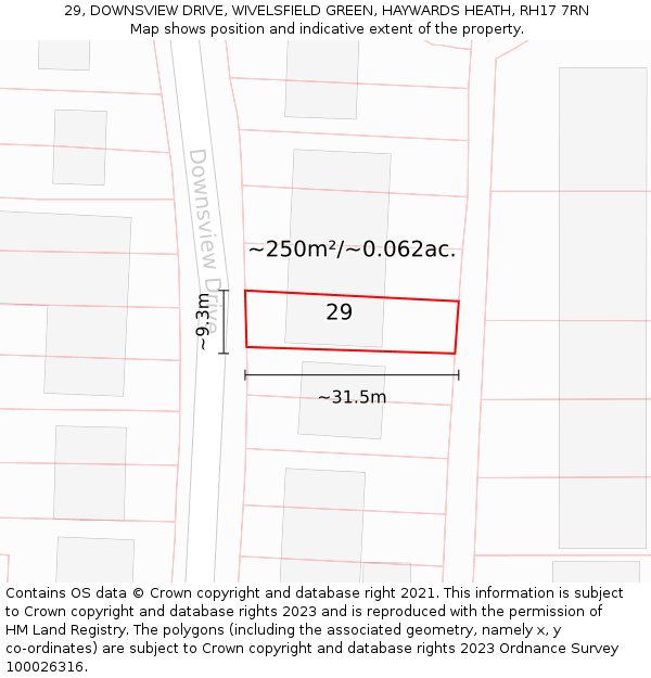 29, DOWNSVIEW DRIVE, WIVELSFIELD GREEN, HAYWARDS HEATH, RH17 7RN: Plot and title map