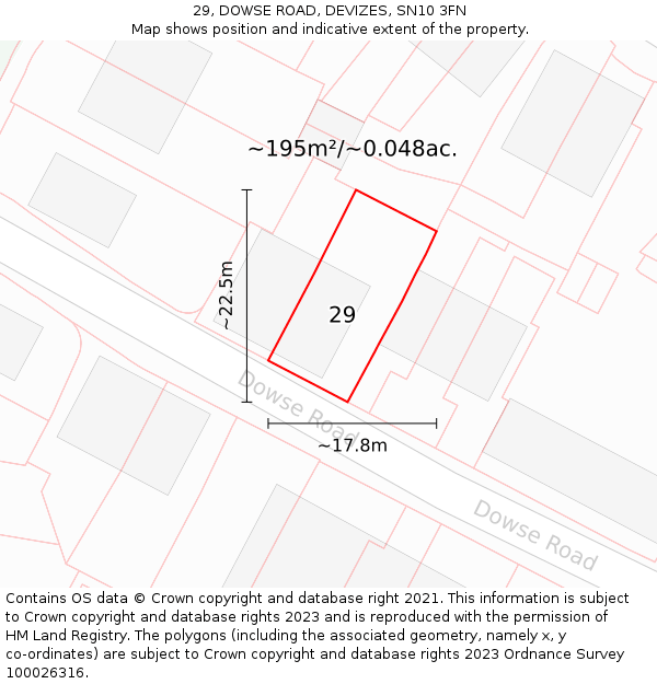29, DOWSE ROAD, DEVIZES, SN10 3FN: Plot and title map