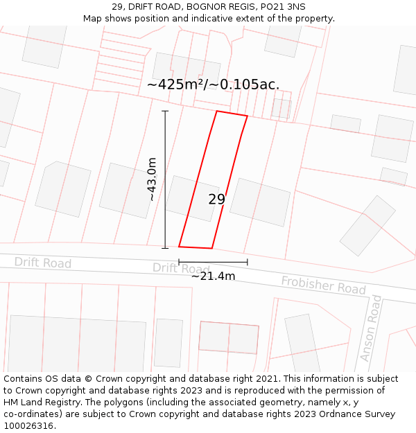29, DRIFT ROAD, BOGNOR REGIS, PO21 3NS: Plot and title map