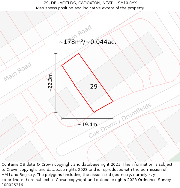 29, DRUMFIELDS, CADOXTON, NEATH, SA10 8AX: Plot and title map