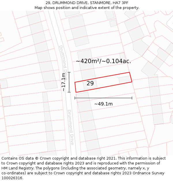 29, DRUMMOND DRIVE, STANMORE, HA7 3PF: Plot and title map