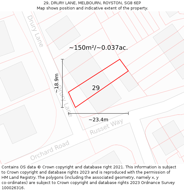 29, DRURY LANE, MELBOURN, ROYSTON, SG8 6EP: Plot and title map