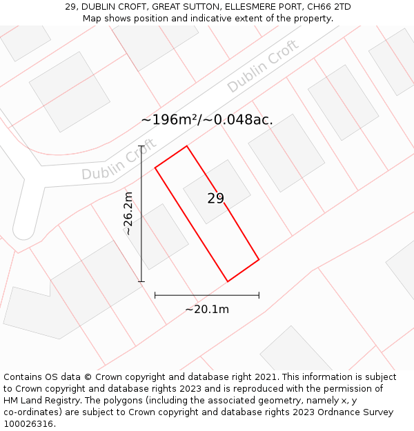 29, DUBLIN CROFT, GREAT SUTTON, ELLESMERE PORT, CH66 2TD: Plot and title map